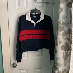 Vintage color block cropped polo style long sleeve